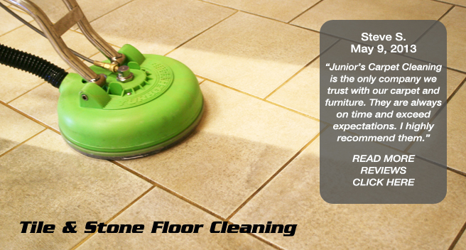 Tile and stone floor cleaning tool on tile floor